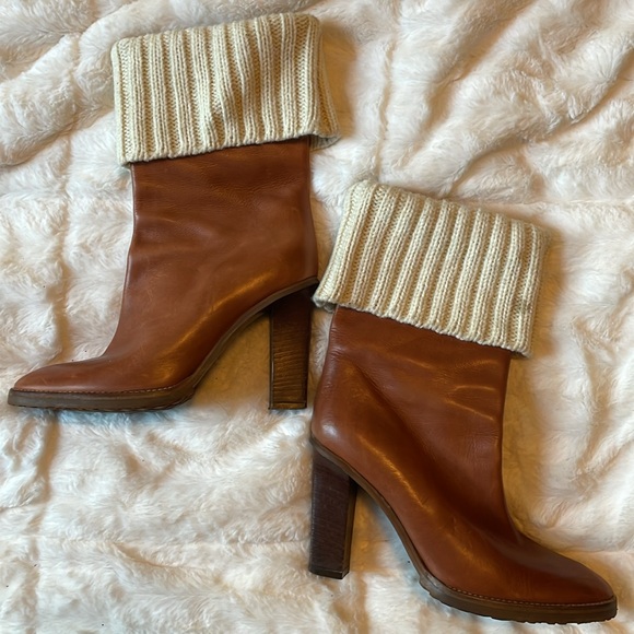 MICHAEL KORS LEATHER KNIT SWEATER MID CALF BOOTS - Picture 3 of 15